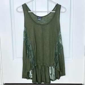 Wet Seal Olive Green Lace Hi-Low Tank Top (S)
